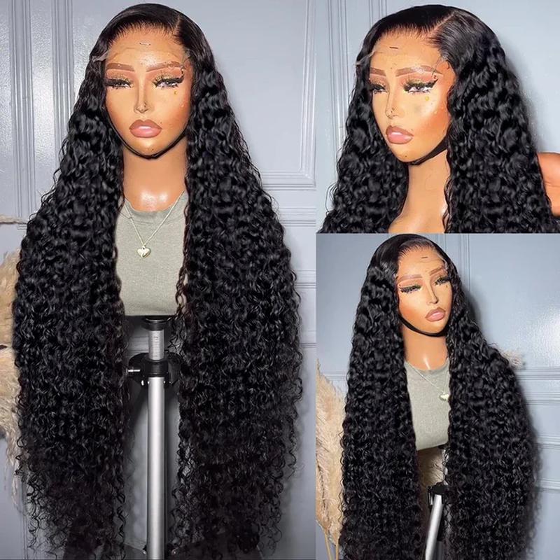 Product Introduction of Deep Wave 13x4 Lace Front Human Hair Wig for Women - Curly 13x6 Wet and Wavy Pre Plucked Hairline Bleach Knots, Natural Black Color 6