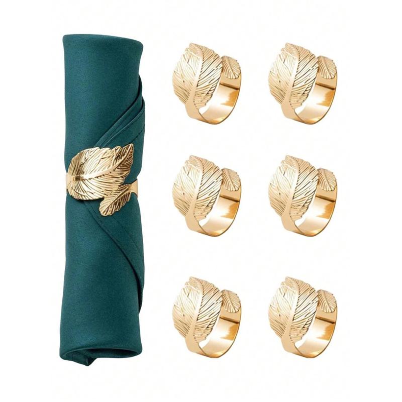 6pcs Leaf Design Napkin Ring, Minimalist Stainless Steel Napkin Holder Ring For Dinner Table Valentine DAY, Valentines Wedding, Birthday 0