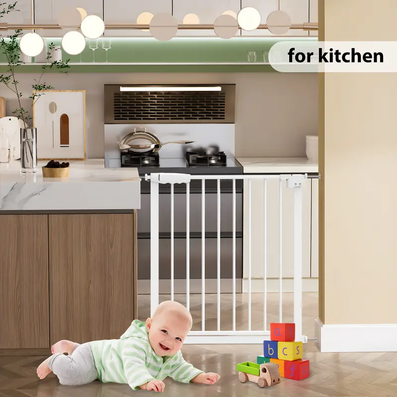 Portable Baby Gate Baby Safety Guard Gate 75-82 cm for Indoor Outdoor Stair Hall Doorway, Opens to Both Sides with One Hand,Dual swinging doors,Automatically Close 5