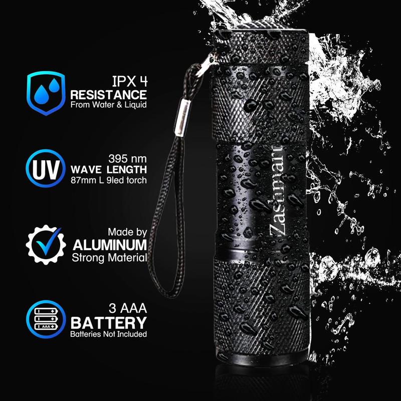 Zashmart UV Torch, Torch Light, 87MM L 9LED Echo Torch, 395 NM Black Flashlight led torch, Powerful UV Light For Pet Urine Detection and Carpet Inspection, Bright Torch light, 3 x AAA Portable Battery (Not Included), High Power Torch for all Detector). 3