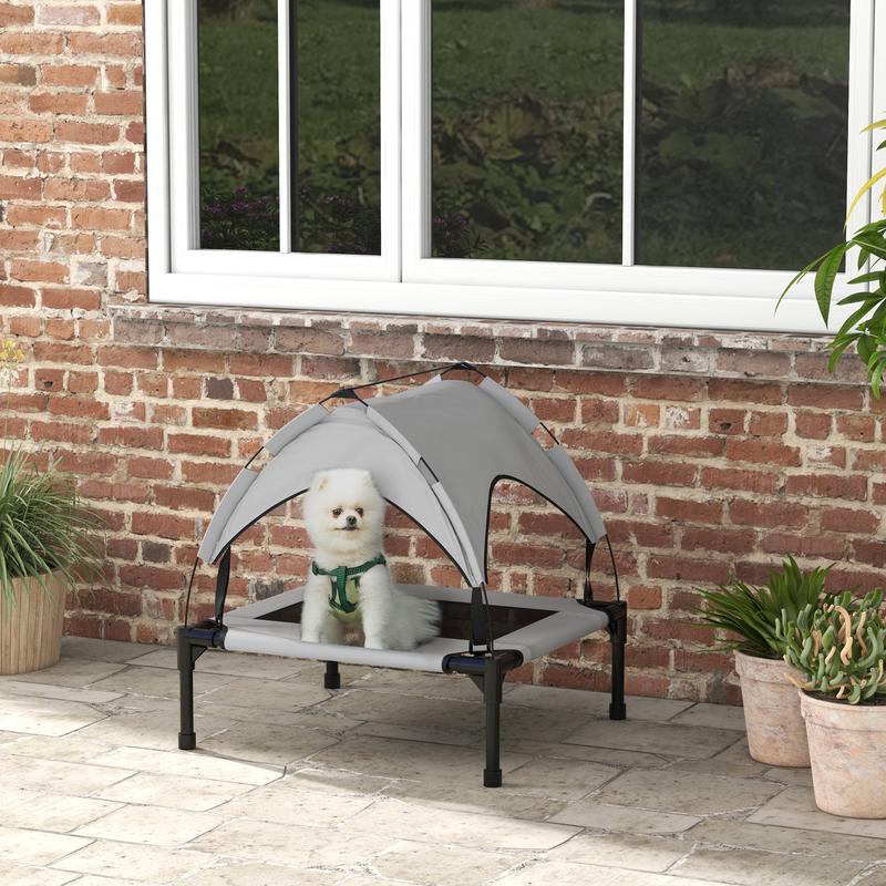 PawHut Cooling Raised Pet Bed w/ Washable Breathable Mesh, for Small Medium Dogs, 76 x 61 x 69.5cm - Light Grey 1