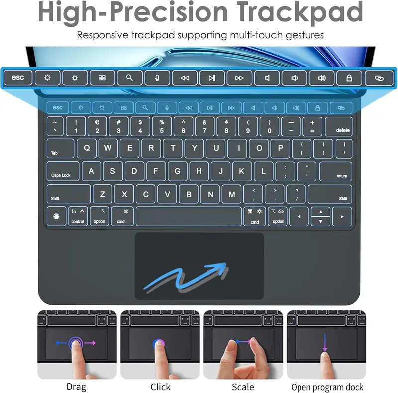 Magic Keyboard for Apple iPad Air 11" (M2) 2024, Air 5th/4th Gen, Magnetic Floating Stand, Precision Multi-Touch Trackpad, Backlight, for iPad Pro 11" (4th - 1st) Tablet Portable  Accessories Automatic 4