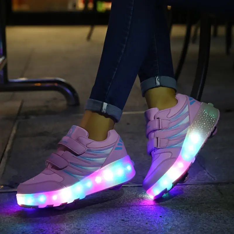 Girl's Fashion LED Light Roller Shoes, Comfy Detachable Wheel Skate Sneakers For Outdoor 2