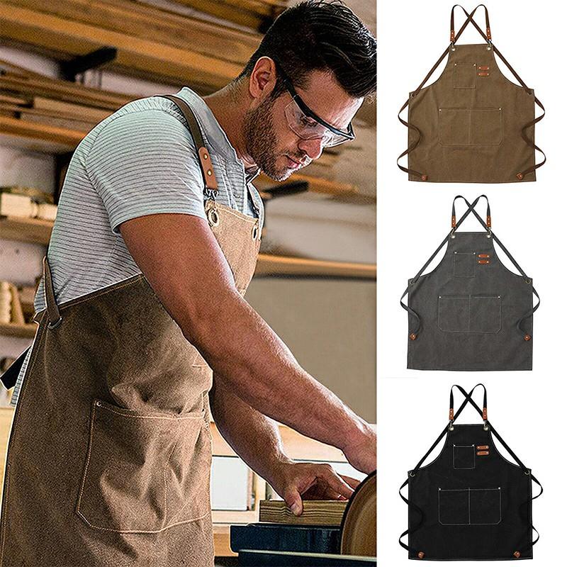 Waxed Canvas Apron for Woodworking Chef Workshop Unisex - Black 2