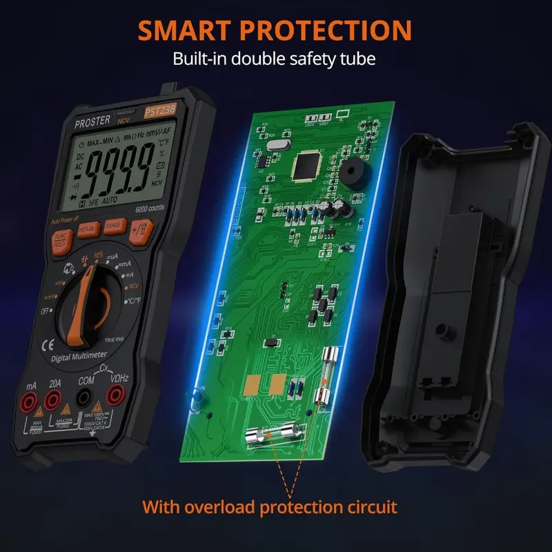 Multimeter TRMS 6000 Counts Auto Manual Range Multimeter Tester with DC/AC Voltage DC/AC Current NCV Detector Temperature Capacitance Resistance Diode Continuity Tester with Cloth Bag 2