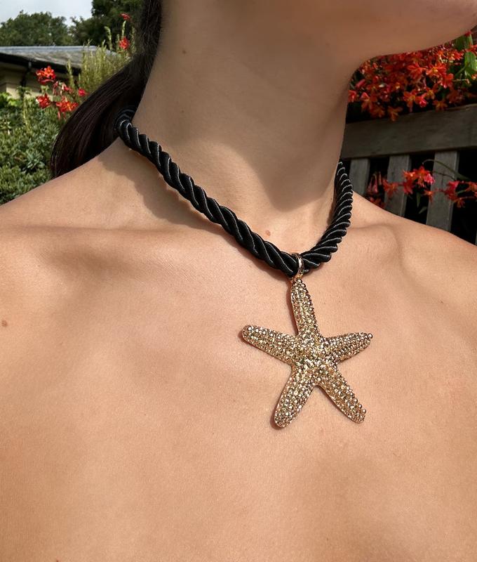 STARFISH AND BLACK ROPE GOLD NECKLACE 0