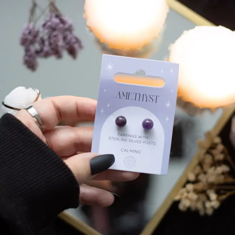 Amethyst Sphere Crystal Stud Earrings 0