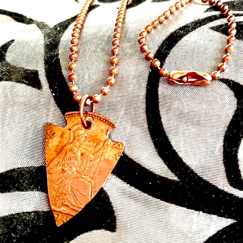 Copper Chain Necklace with Repurposed Two-Penny Piece Arrowhead Pendant - Unique Design Accessory for Men and Women 1