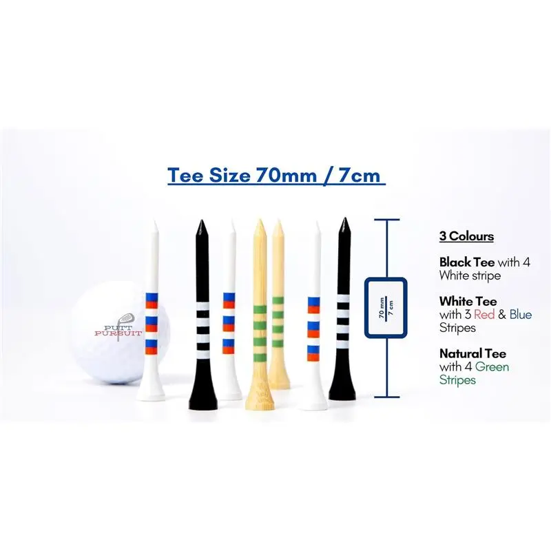 Bamboo Golf Tees - Natural, Black & White Tees, 25 & 50 Pack, Reduces Friction & Side Spin, Vibrant Height Markers 1