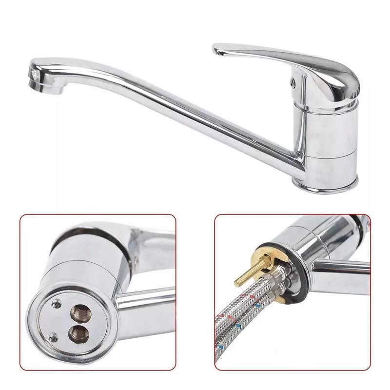 Modern Mono Chrome Kitchen Sink Mixer Tap with Swivel Spout and Single Lever 4