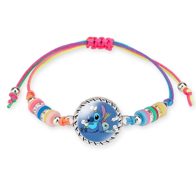 Stitch Anime Bracelet Cartoon Lilo & Stitch Adjustable Rope Rainbow Coloured Beads Pendant Cute Wristand - Accessories Kids Toys Girls Bracelet Christmas Party Gift - 19 Different Designs 2