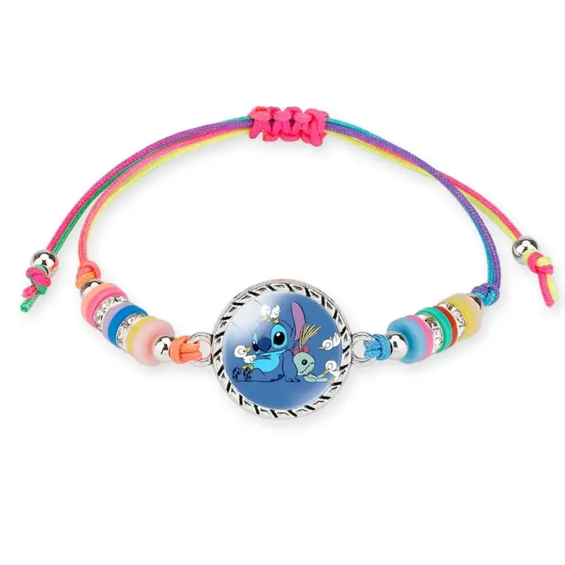 Stitch Anime Bracelet Cartoon Lilo & Stitch Adjustable Rope Rainbow Coloured Beads Pendant Cute Wristand - Accessories Kids Toys Girls Bracelet Christmas Party Gift - 19 Different Designs 2