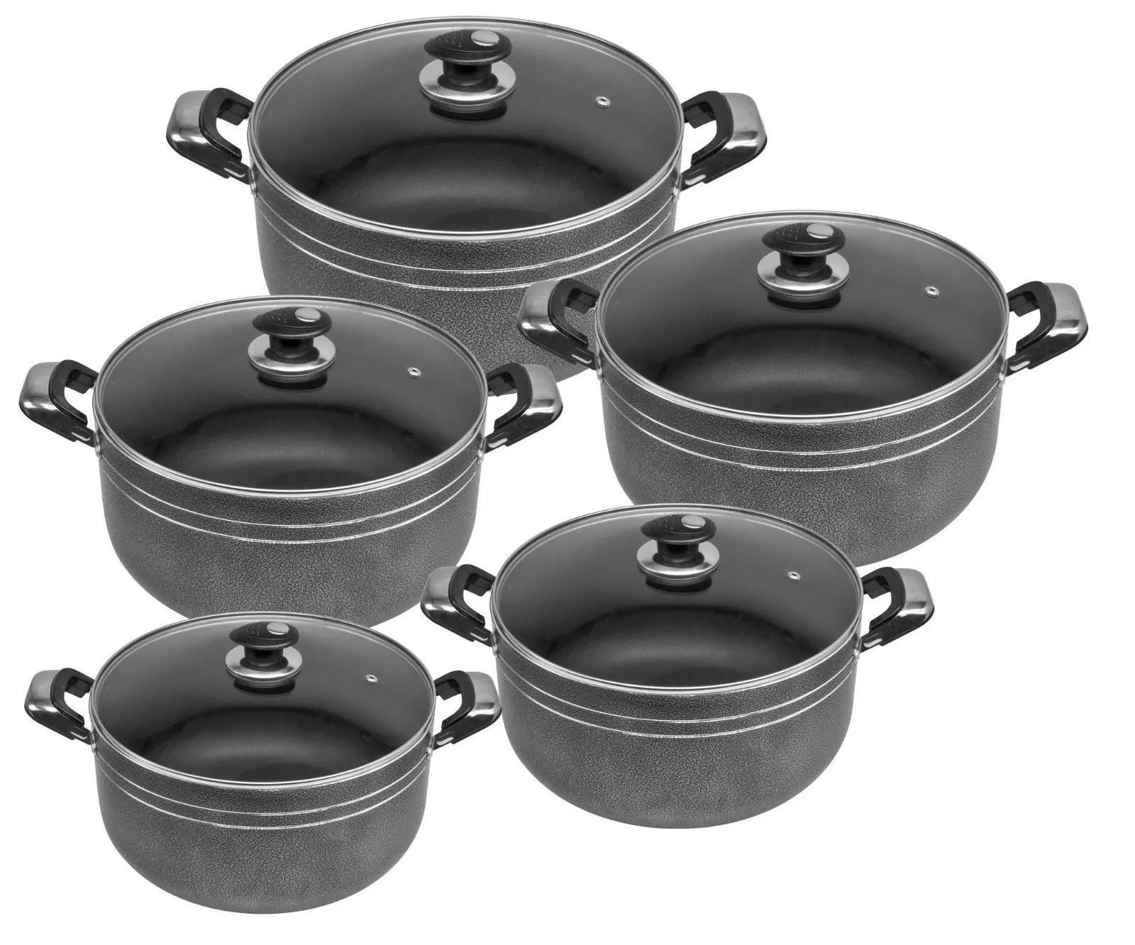 5PC NON STICK STOCKPOT COOKWARE SET WITH GLASS LIDS & INDUCTION BASE
