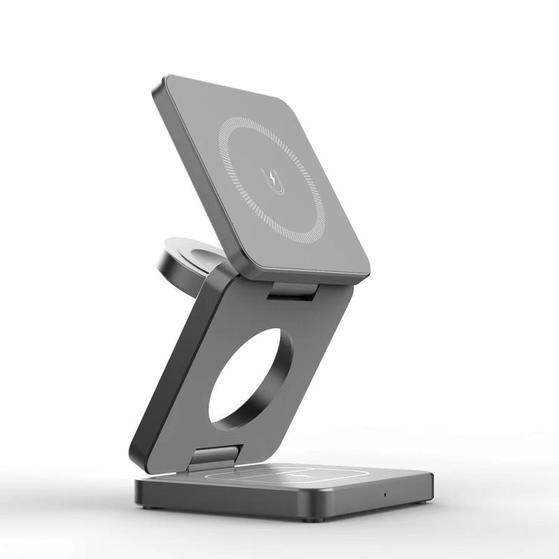 Magnetic Aluminum Alloy Three-in-one Folding Wireless Charger 4