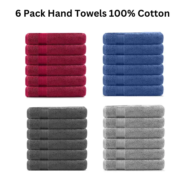 Premium Pack of 6 100% Cotton Hand Towels - 500 GSM Quick Dry & Extra Large (41x61 CM) Unisex - Solid Pattern Dark Grey