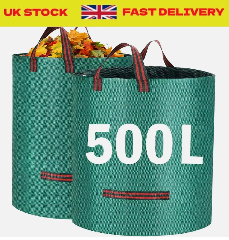 2/4PCS Heavy Duty Garden Waste Bags 272L/500L Green Reusable Storage Trash 0