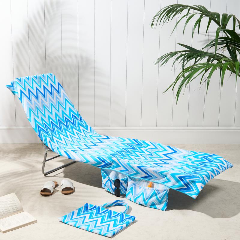 Brentfords Sun Lounger Towel Large in Bag with Pockets Storage, Travel Lightweight Sunbed Pool Beach Spa Holiday Microfiber Quick Dry Absorbent Bath 1