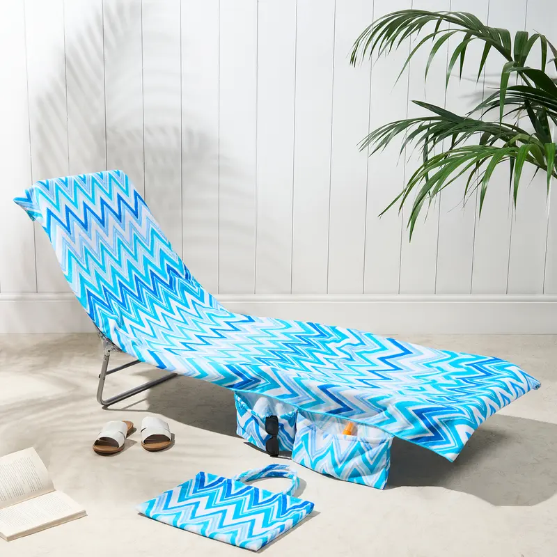 Brentfords Sun Lounger Towel Large in Bag with Pockets Storage, Travel Lightweight Sunbed Pool Beach Spa Holiday Microfiber Quick Dry Absorbent Bath 1