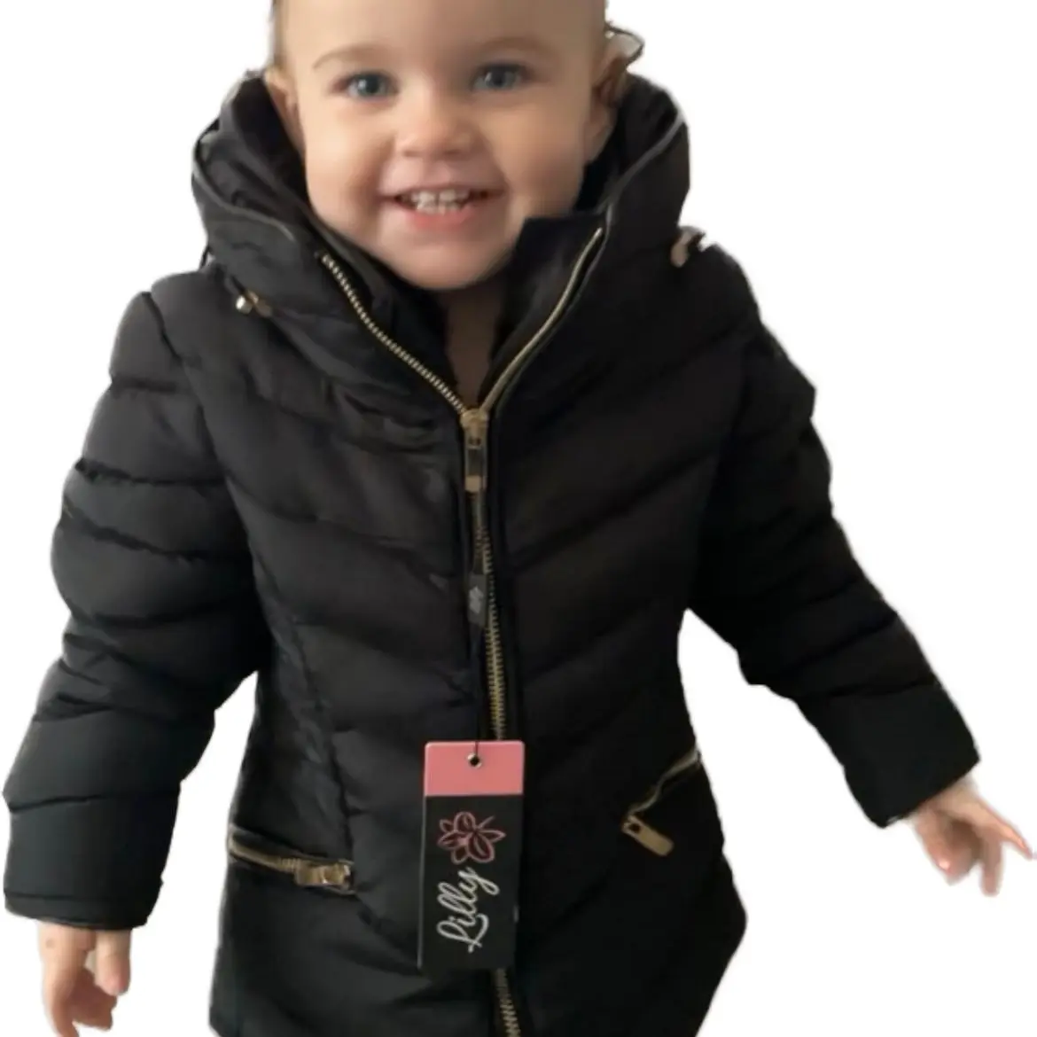 Girls Black Coat with Hood - Perfect for Winter