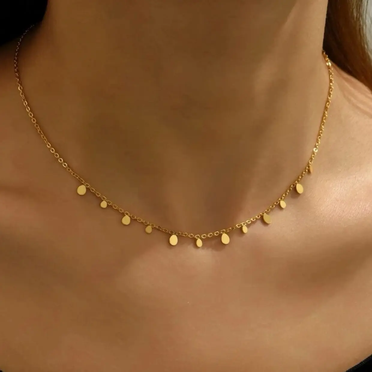 Gold Plated jewellery Stainless Steel Teardrop Shape Choker Necklace, Perfect For Daily Wear, Festival Gift, Sister Gift Asian jewellery