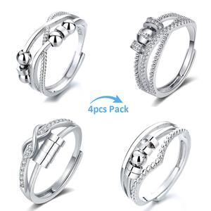 4pcs Fidget Rings Set,Anti Anxiety Ring Stress Relief Spinner Fidget with Beads For Women Girls Unisex,Fashion Spinning Band with Cubic Zirconias,Ideal Birthday Valentine's Day Mother's Day Xmas Gifts for Daughter,Sister,Granddaughter Friends & Fasmily