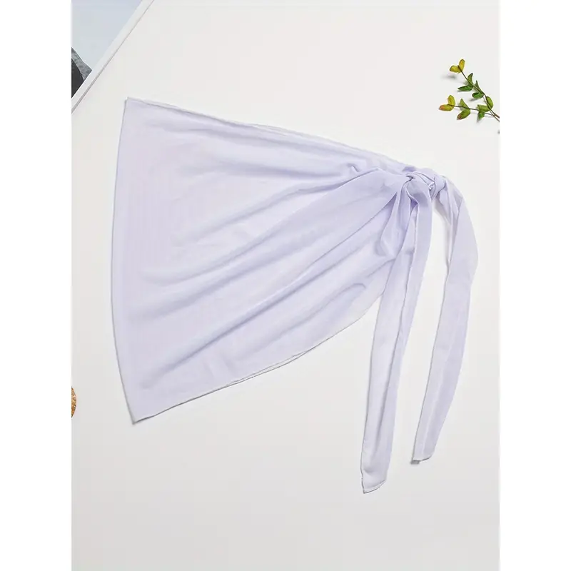 Solid Color Hollow Mesh Wrap Cover Up, Tie Side High Stretch Sexy Sarong Beach Cover Up For Pool Bathing, Women's Swimwear & Clothing For Holiday 5