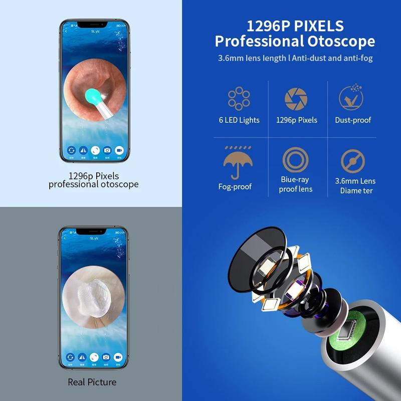 NATFIRE Ear Cleaner High Precision Ear Wax Removal Tool with Camera LED Light Wireless Otoscope Smart Ear Cleaning Kit Lightweight 3