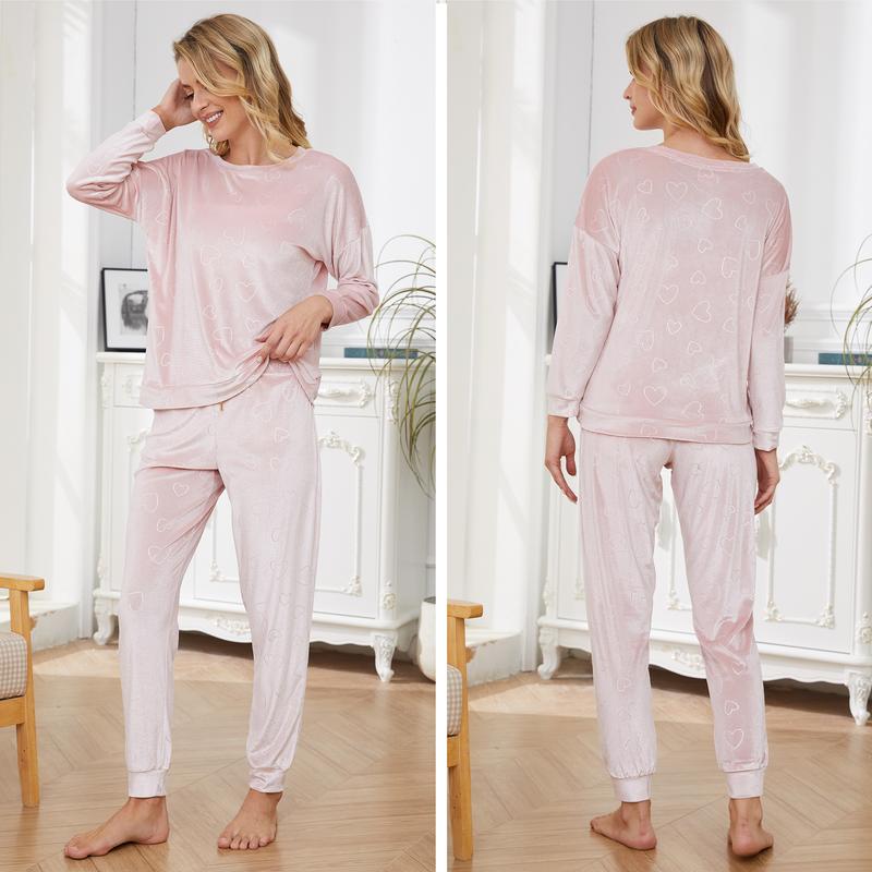 Ladies Pyjama Set Super soft Velour Cosy Long Sleeve Top & Bottom Pants Sleepwear Loungewear Nightwear for Women with Elasticated Trousers Size 8-22 Comfort Comfortable Womenswear Fit Pajamas Adjustable Minimalist Homewear Pjs Basic Winter Ribbed Comfy 8