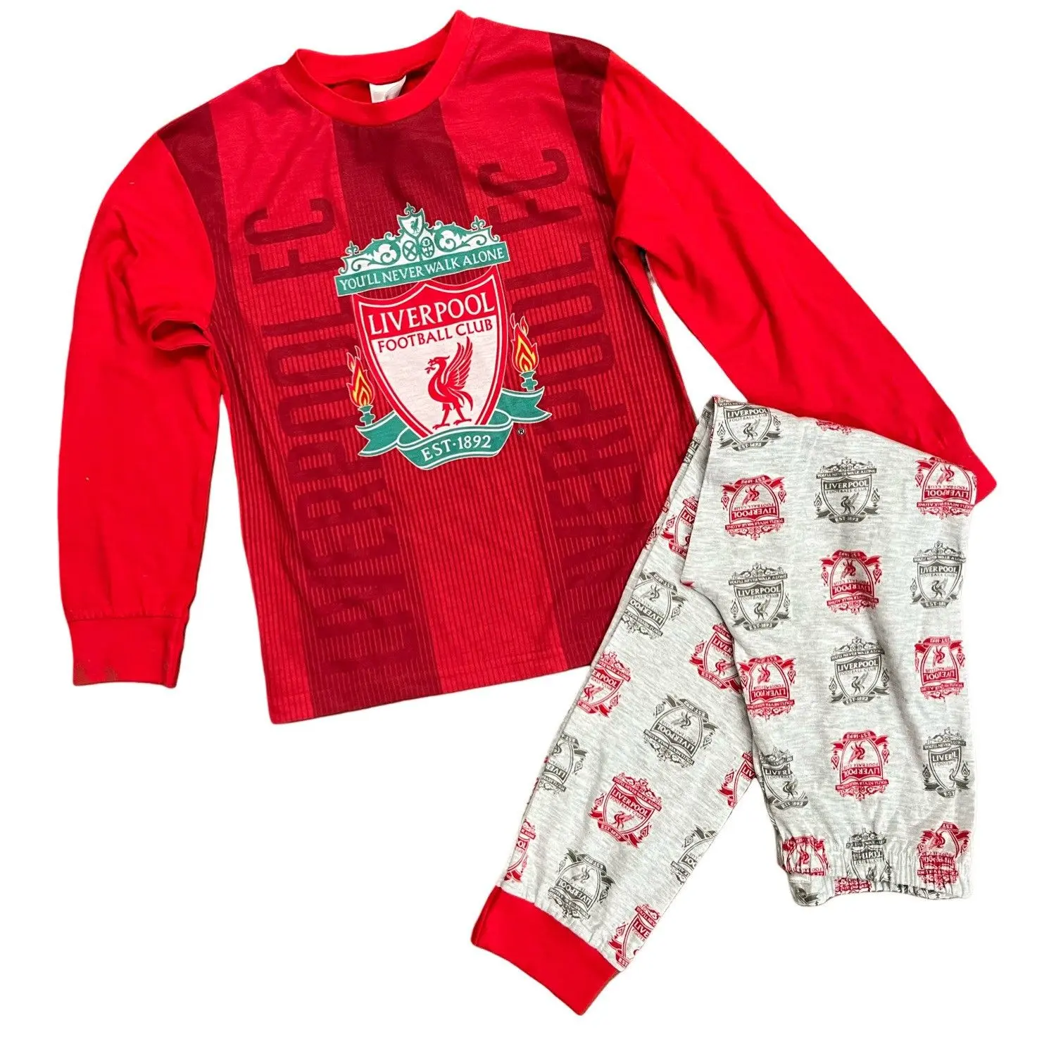 Liverpool FC Official Stripe Kids Junior PJs Red and Grey
