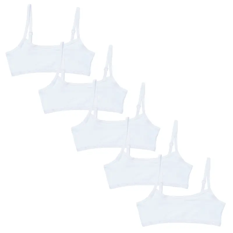 Girls Crop Tops 5 Pack Bra Top Training Bra Underwear White Cotton Stretch Size 6-13 Years 1