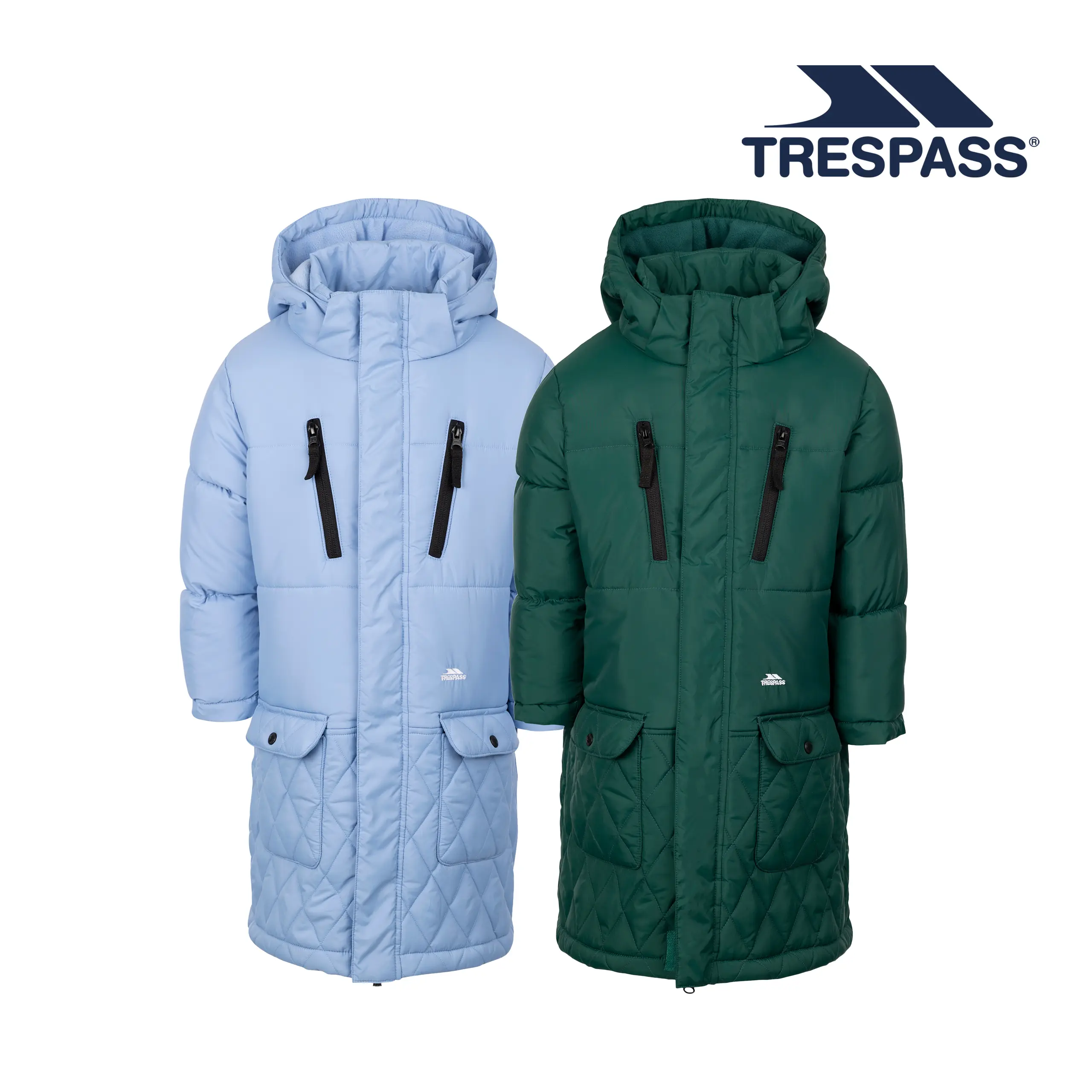 Trespass Kids Long Padded Jacket with Detachable Hood & 2 Zip Pockets Orrin