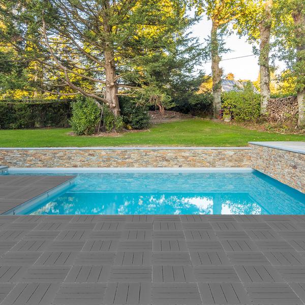 Plastic Interlocking Deck Tiles, 27 Pack, 11.8"x11.8" Waterproof Flooring Tiles for Indoor and Outdoor, Dark Grey ,Patio Floor Decking Tiles for Porch Poolside Balcony Backyard, BRANDED 6
