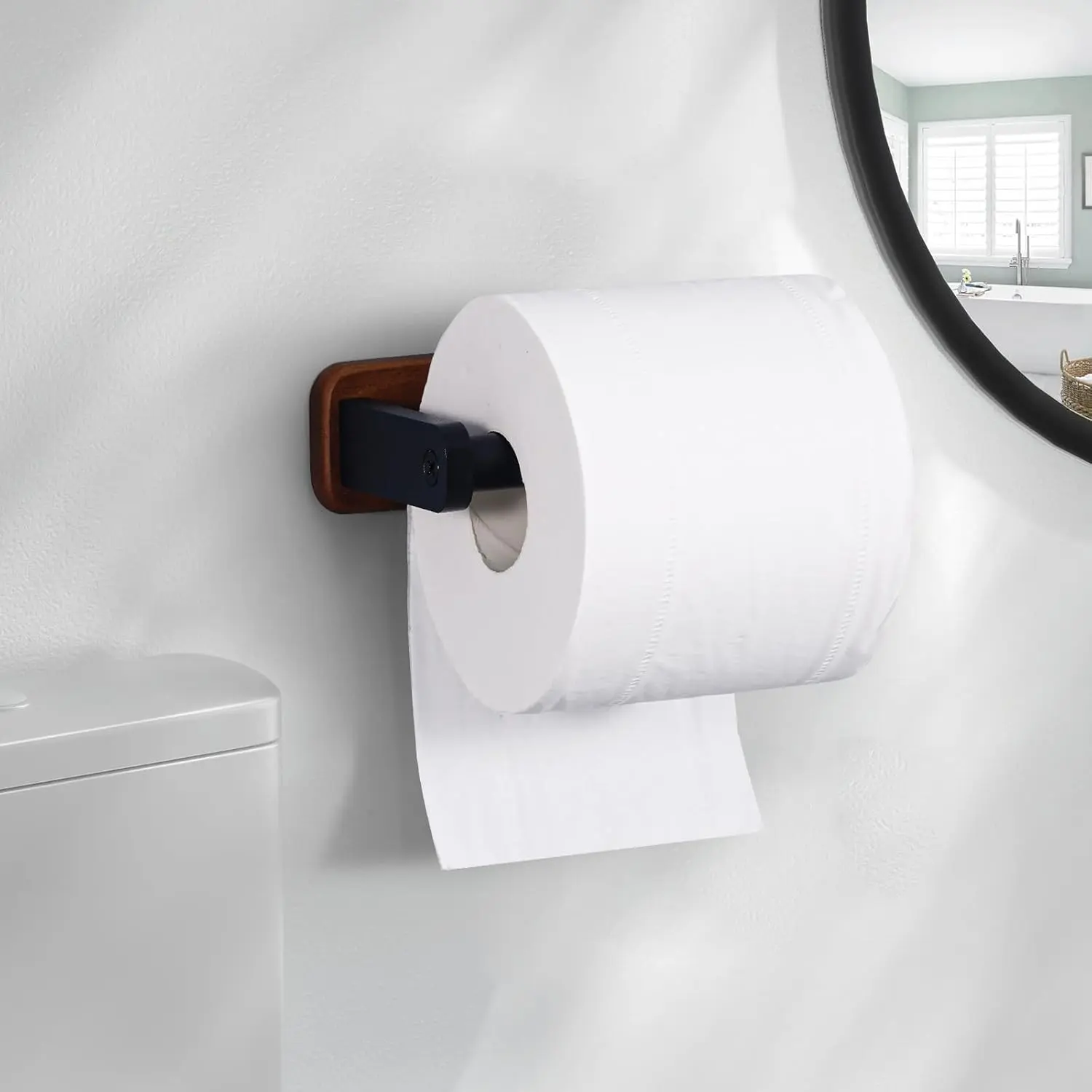 Black and Brown Toilet Paper Holder Solid Wooden Base Toilet Roll Holder