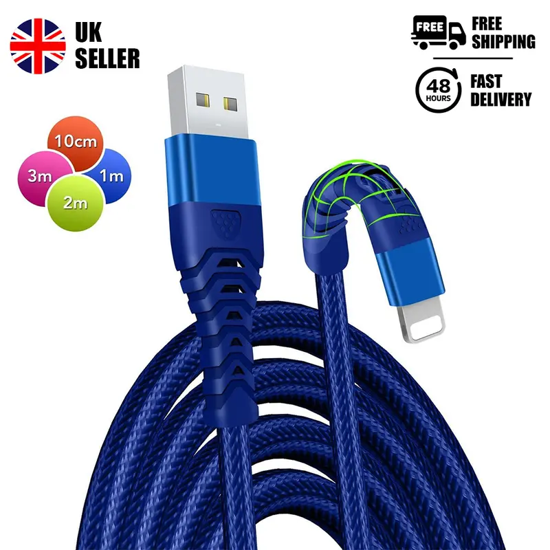 iPhone Charger Cable Heavy Duty Braided Long USB Fast Charger Cable Lead For iPhone 14 13 12 11 X 7 8 Charging Sync Connector Devices Smartphone Electronic charging cable lighning cable superfast cable iphone  x 0