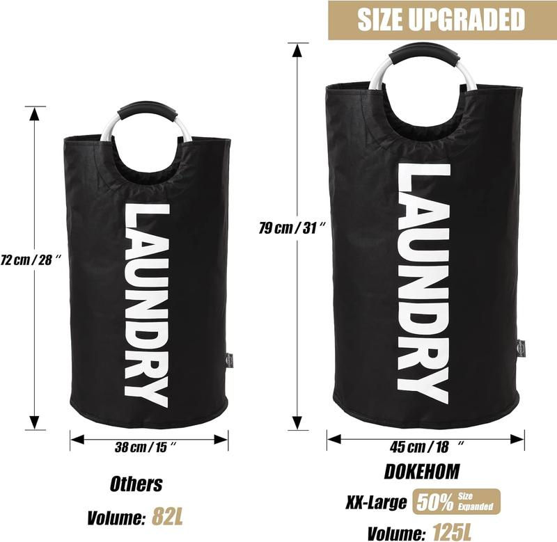 90L Large Laundry Basket, Collapsible Laundry Bag, Freestanding Tall Clothes Hamper, Foldable Washing Bin (Black) 4