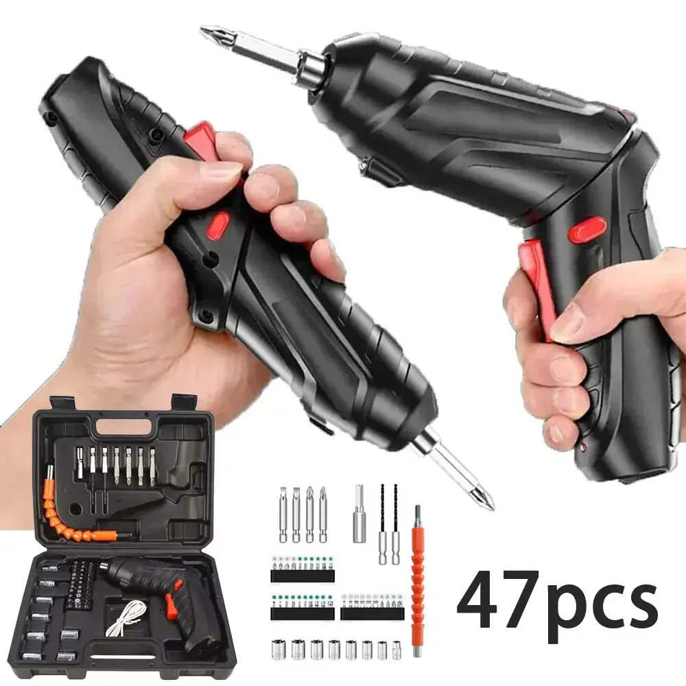 47pcs 3.6V Screwdriver Kit Rechargeable Lithium Battery Cordless Electric Screwdriver Drill Kit Folding Home Power Tools