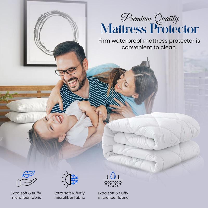 Waterproof Mattress Protector Pad with Extra Deep 30cm Pockets for Secure Fit,Microfiber Material Hypoallergenic, Noiseless,Super Soft Matress Protector Wrinkle Free, Machine Washable Mattress Cover  White. Single,4Ft/Small Double,Double,King,Super King 6