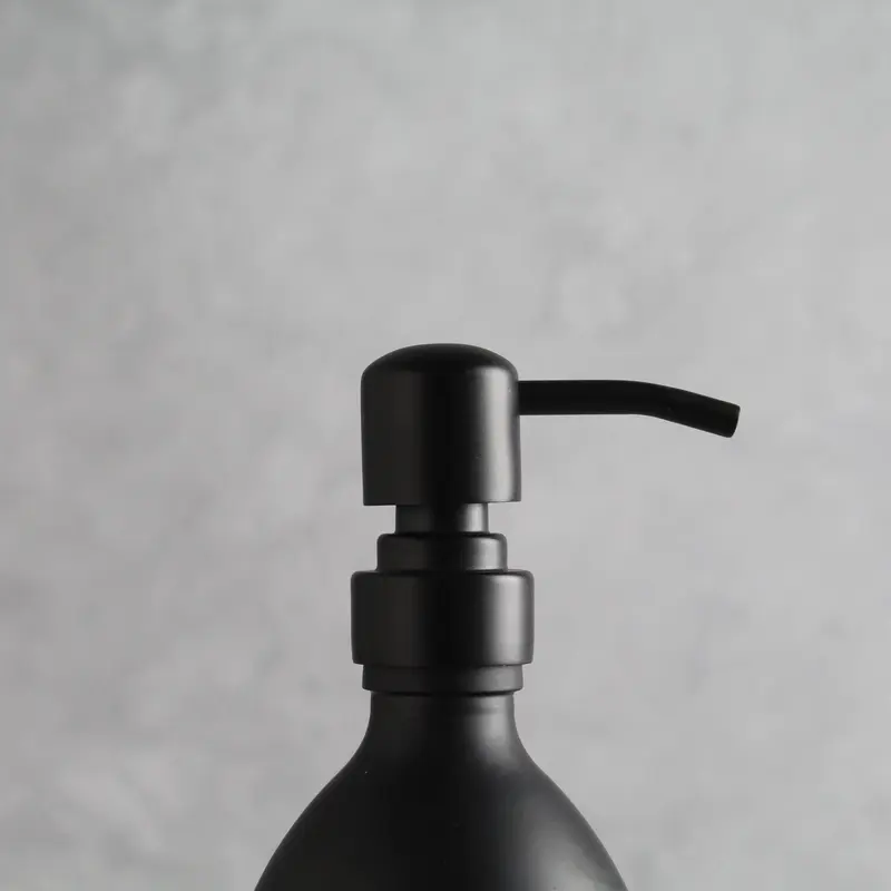 Body Wash, Shampoo & Conditioner Matte Black Glass Set Labelled Bottle Lotion Pump Dispenser for Bathroom 3