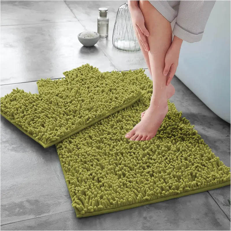 Loop 2 Piece Bath Mat Set, Non Slip Super Absorbent Microfibre Chenille Bathroom Mat Set,  Rug Mat, Regular and Extra large 3