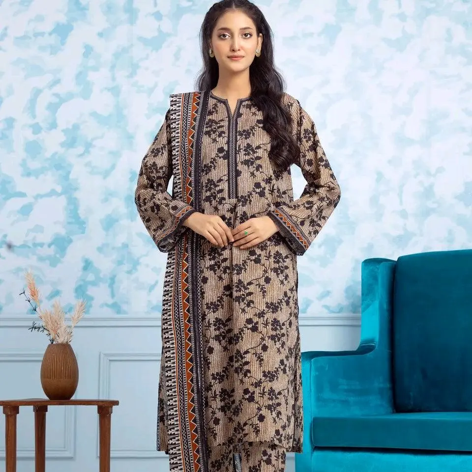 Women's Khaddar Printed Unstitched Suit - Soft Fabric, Daily Wear, Long Sleeve - Summer, Comfort, Casual, Womenswear, Dress