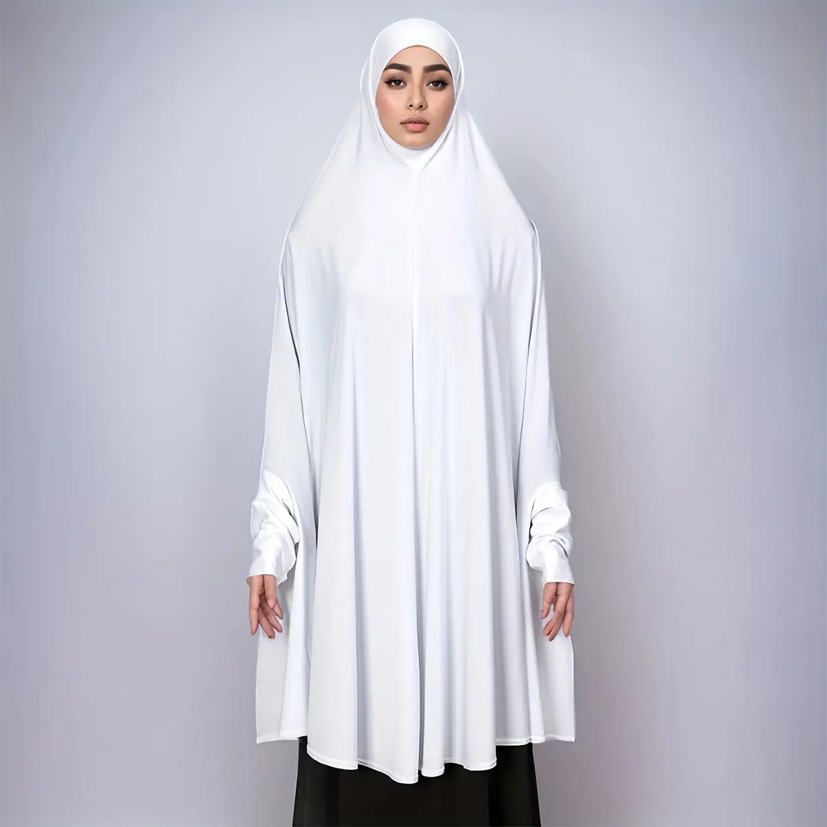 Elegant Solid color hijab with sleeves-breathable, lightweight polyester shawl for women | versatile & fashion-forward, hijab scarf