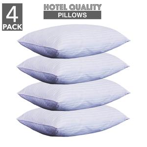 HomeTex Shop - Pack of 4 Hotel Quality White Stripe Bounce Back Pillows - Anti Bacterial Soft Extra Filled - Size 50 X 75cm