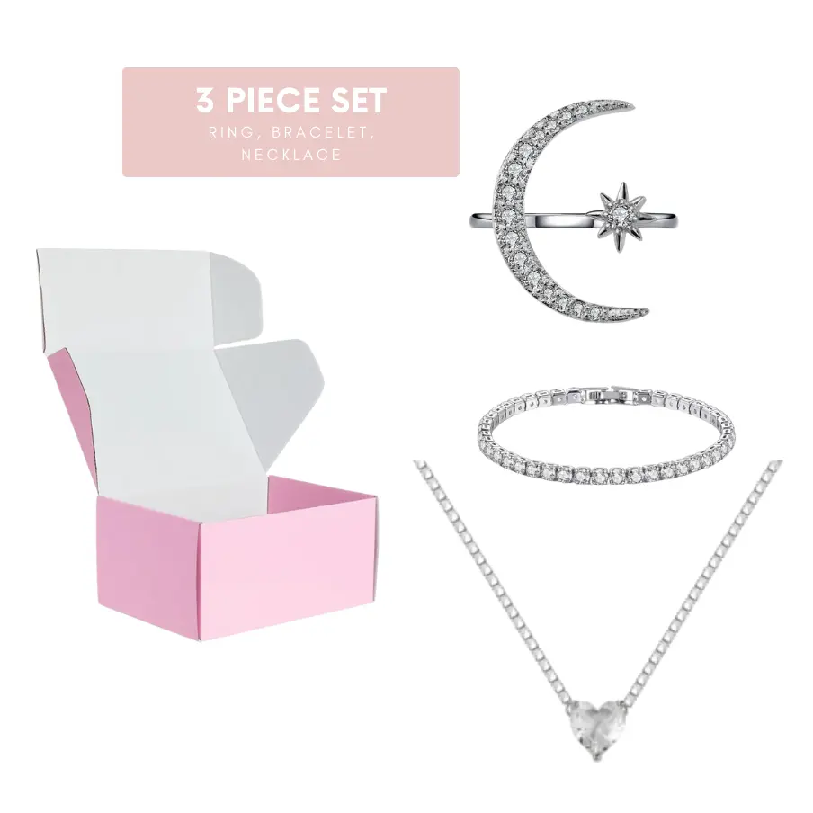 TikTok Three Piece - Ring, Tennis Bracelet & Necklace Jewellery Set