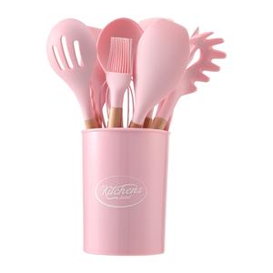 Livingandhome 11pcs Silicone Cooking Utensil Set with Wooden Handles – Heat Resistant, Non-Stick, Dishwasher Safe, with Storage Holder