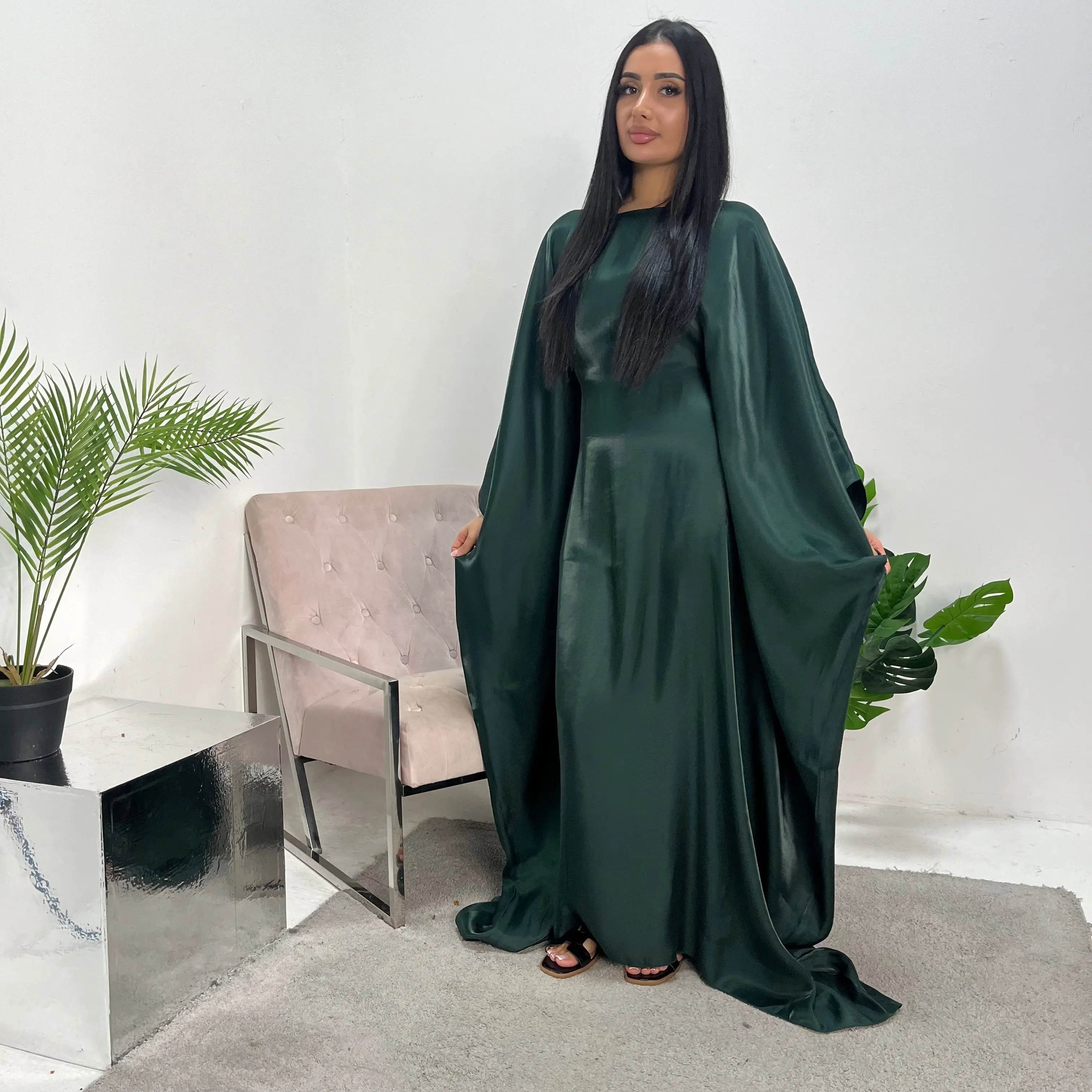 Zayna Emerald Green Shimmer Tie Kaftan Dress