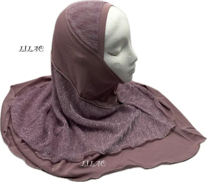 Girls’ Instant Pull-On Hijab with Lurex Trim | Modest Wear for Ages 4-13 | Comfortable, No-Pin Hijab in 10 Colors | Sparkly, Easy-Wear Design for School, Everyday, and Special Occasions 4