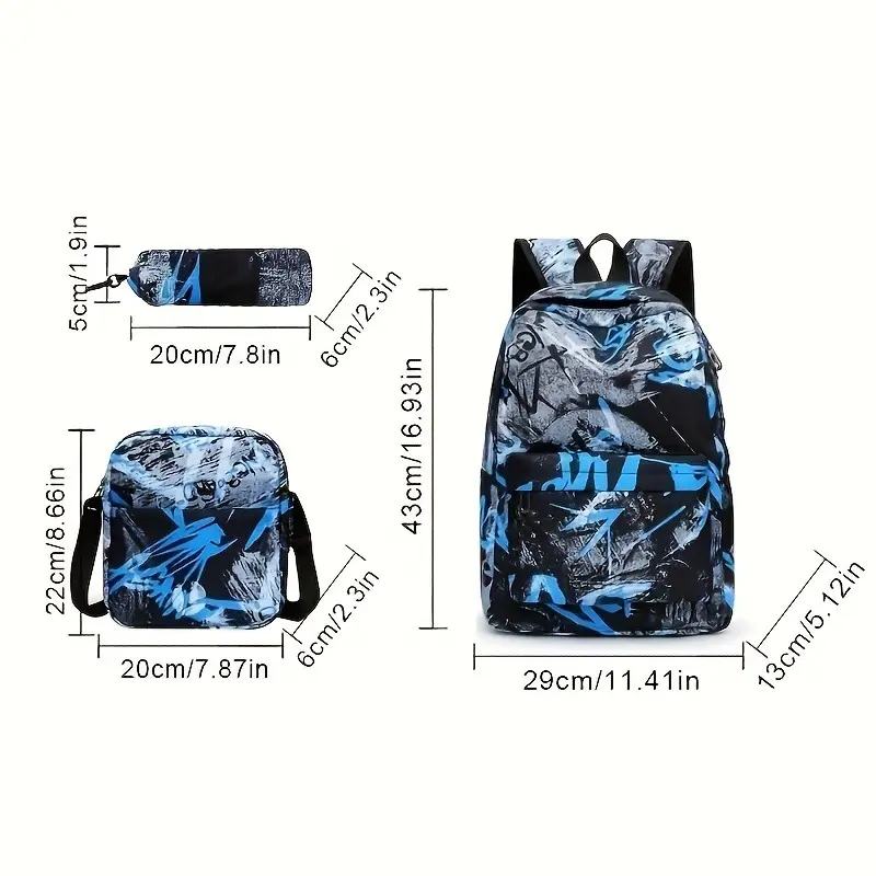 Three Pieces Set Men's Backpack With Handbag& Pencil Case, Dirt Resistant Ultra Lightweight Large Capacity Backpack For Teen Boys 3
