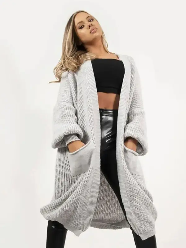Women Chunky Knitted Oversized Cardigan Ladies Balloon Sleeve Long Maxi Cardigan Knitwear Womenswear Tops Underwear Long Sleeve Comfort Basic Minimalist 3