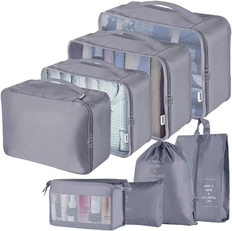 Travel Packing Cubes, Toifucos Multifunction 8pcs/set Luggage Organiser Waterproof Compression Suitcase Essential Bag, Dark Gray 0