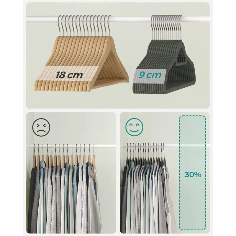 SONGMICS Velvet Hangers, Set of 20 Clothes Coat Hangers, Non-Slip, with Tie Bar and 360° Swivel Hook, Space-Saving, 0.6 cm Thick, 43.5 cm Long, for Dresses Trousers 5